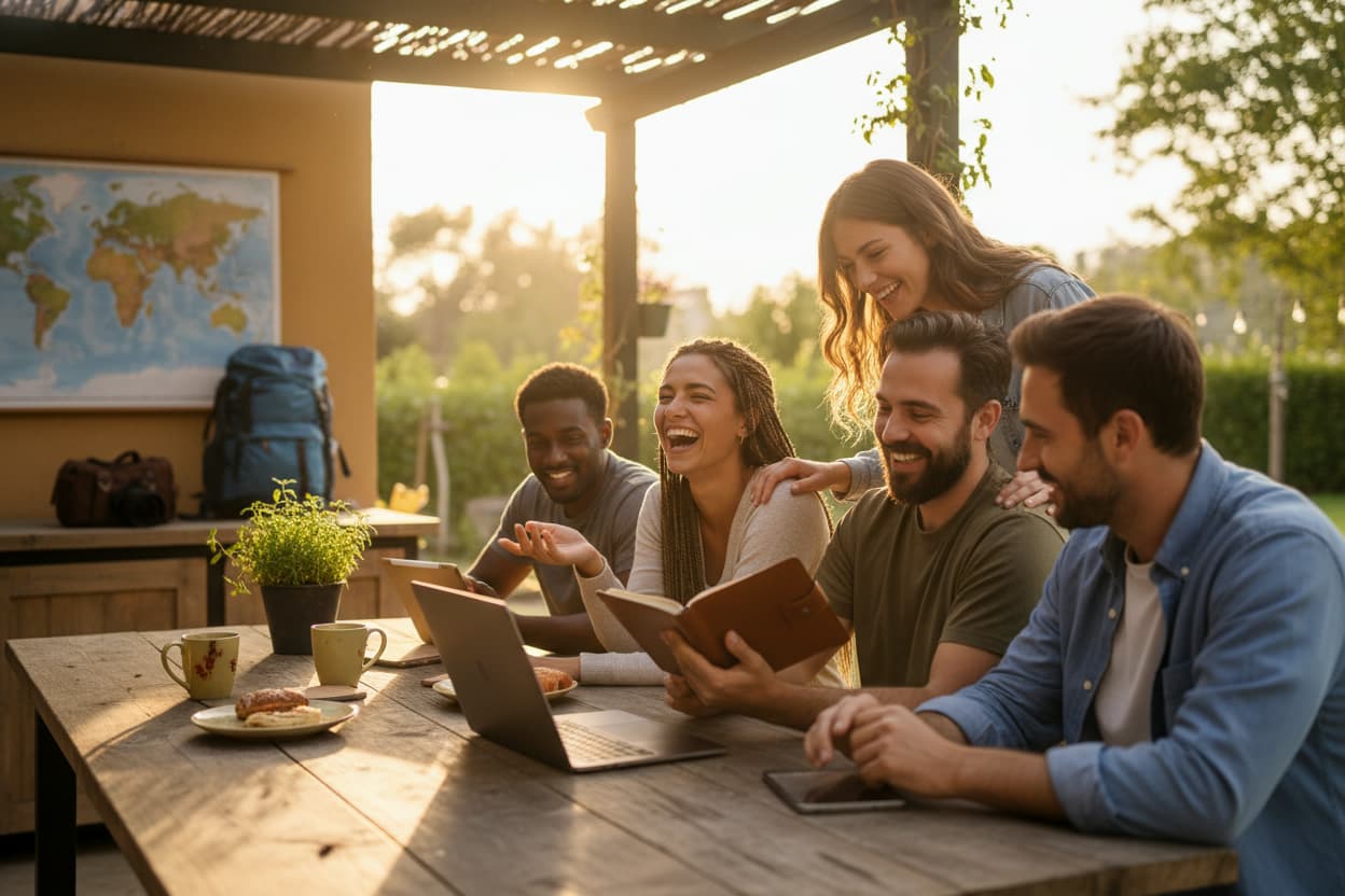 Invités heureux partageant un repas chez l'habitant