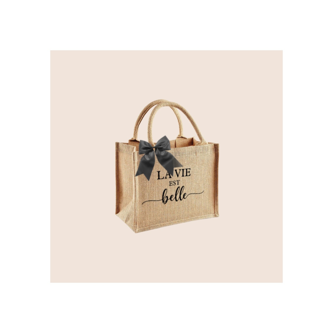 " La vie est belle "  - Sac en toile de jute