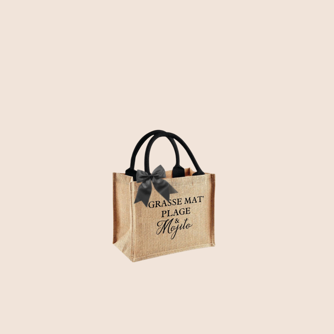 "Grasse mat' plage & mojito" - Sac en toile de jute