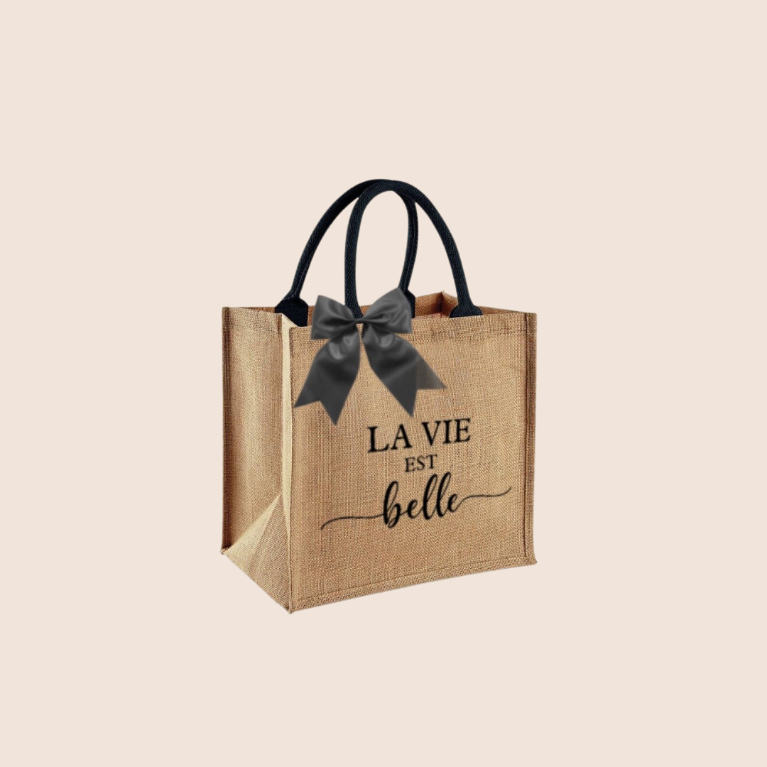 " La vie est belle "  - Sac en toile de jute