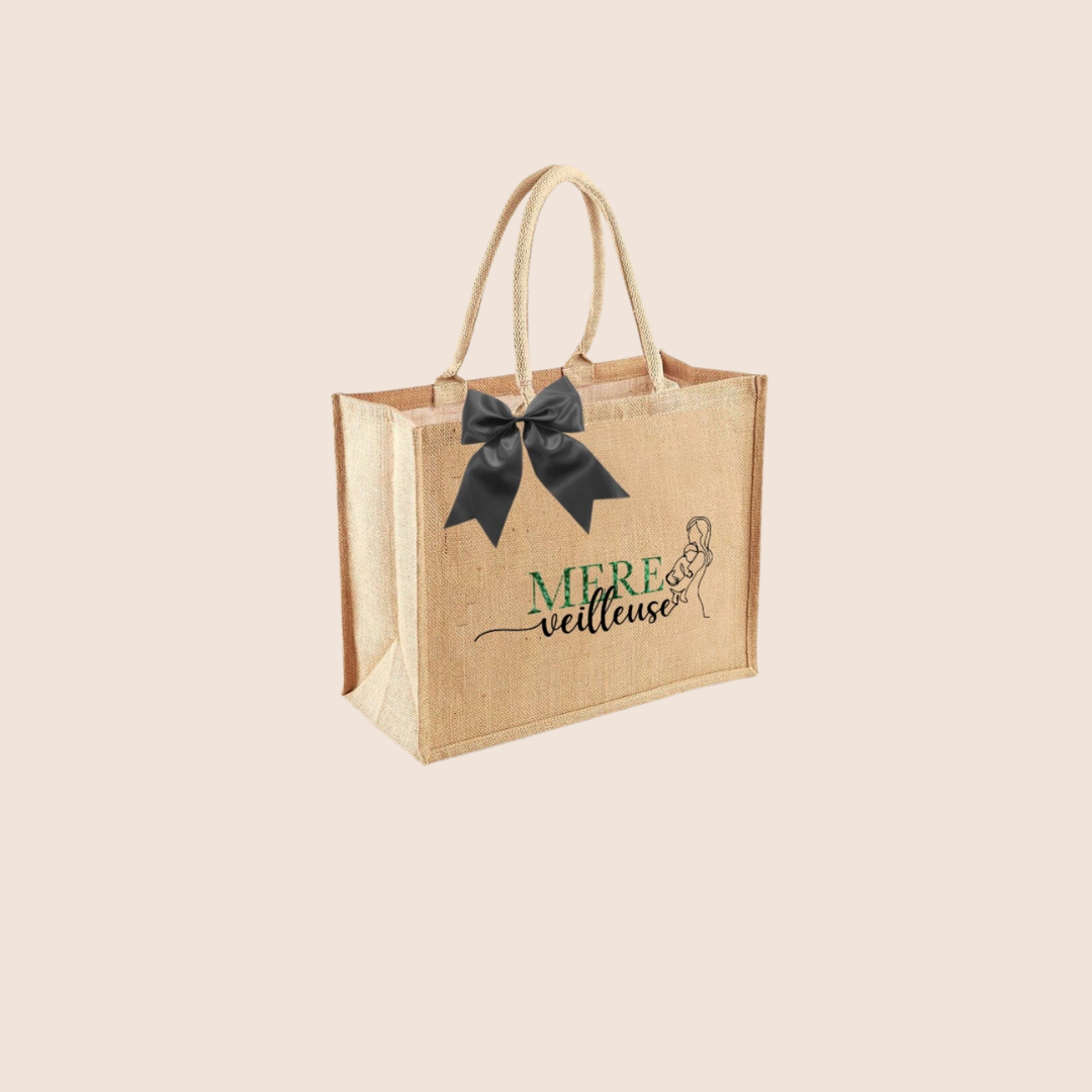 " Mere Veilleuse " - Sac en toile de jute