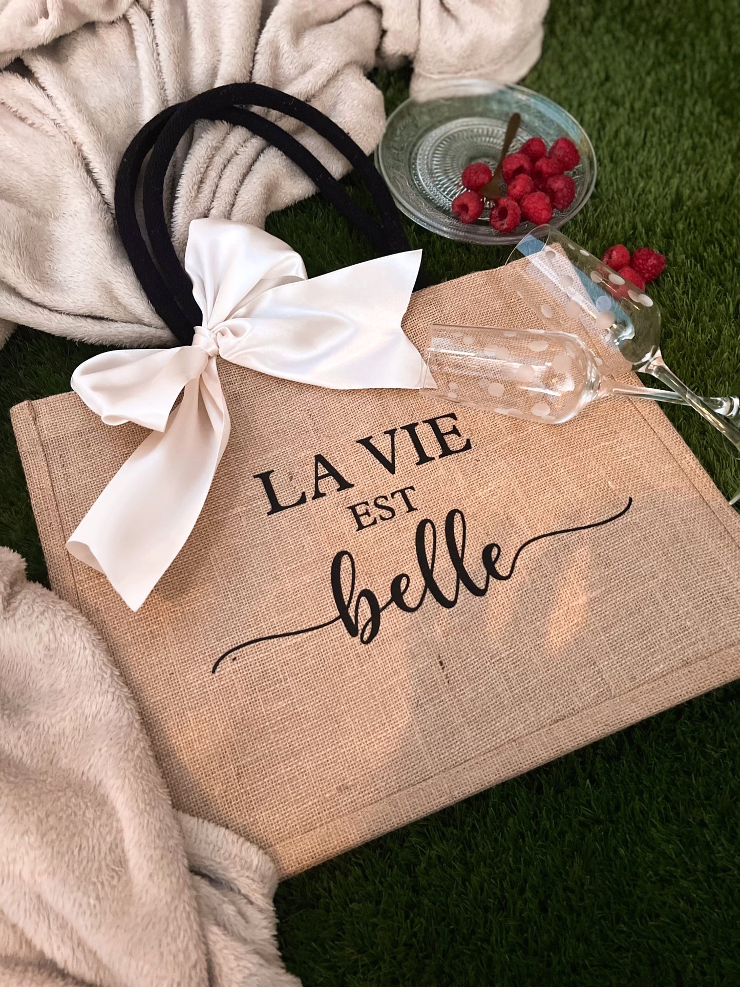 " La vie est belle "  - Sac en toile de jute